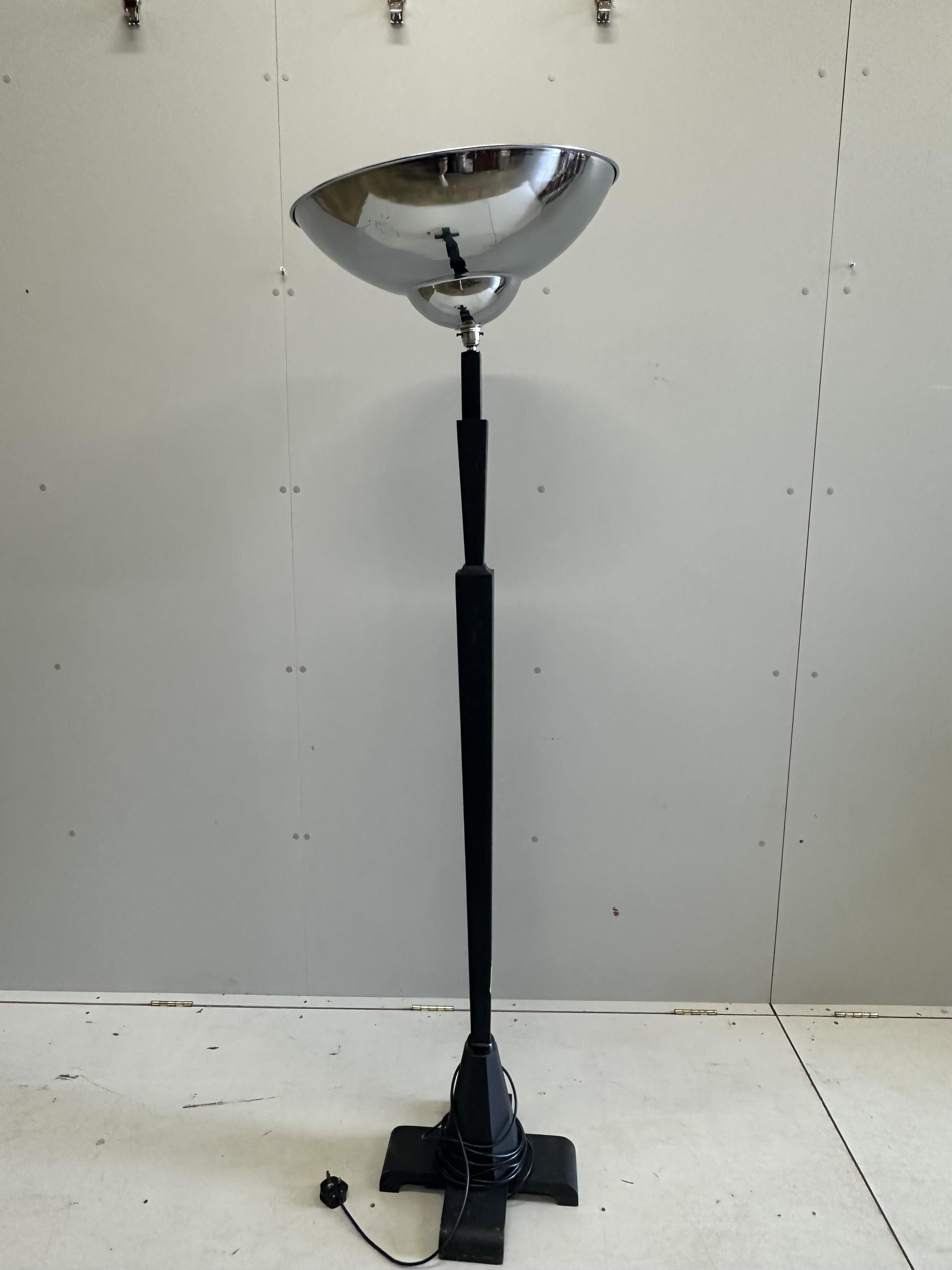 A Deco style chrome uplighter, height 178cm. Condition - fair